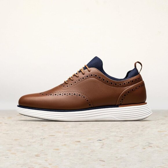 Men\'s Brown Leather Casual Classic Business Formal Wingtip Dress Oxford Shoes